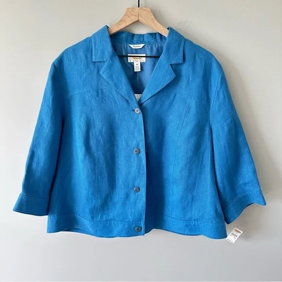 Talbots NWT Vintage Deadstock Blazer Jacket 100% Irish Linen Blue Lined 16W - Picture 1 of 12